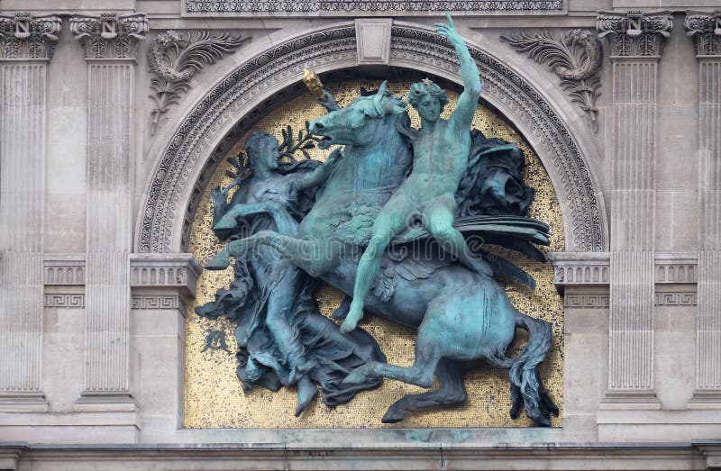 Genius of the Arts Astride Pegasus by Marius Jean Antonin Mercie, architectural detail of the Louvre Museum
