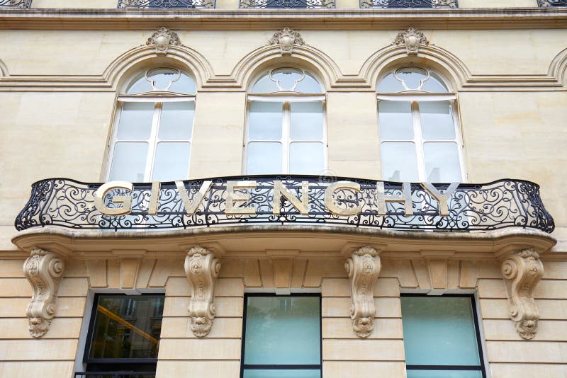 Givenchy Golden Sign on Balcony of Office Building in Avenue George V ...