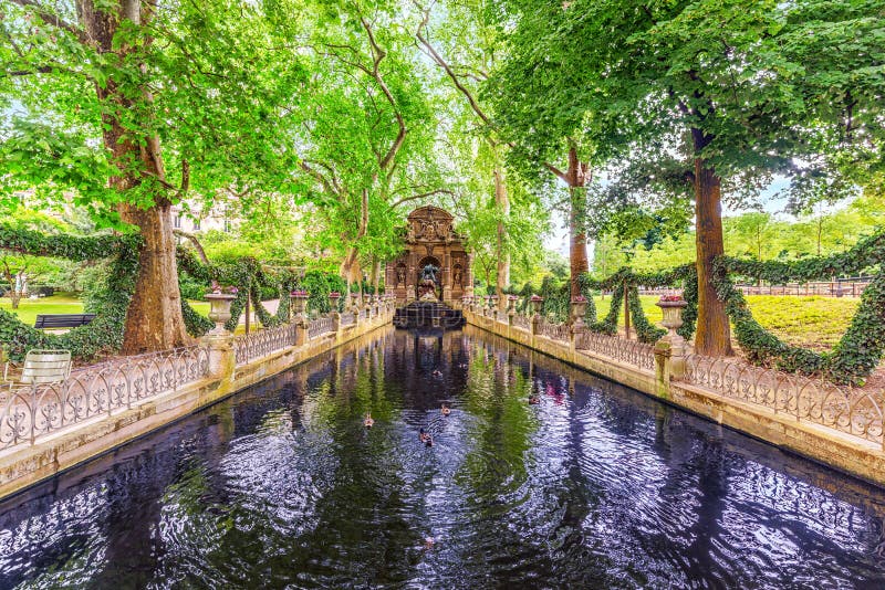 PARIS, FRANCE - JULY 05, 2016 : Medici Fountain in Luxembourg Pa