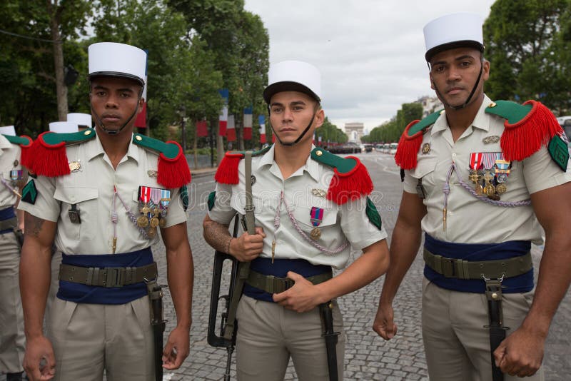 Paris, France - July 14, 2012. Soldiers poses before the march in the annual military parade in Paris.