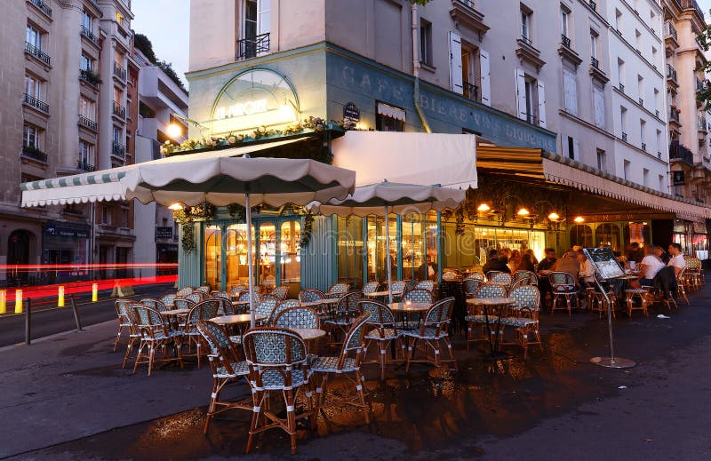 The Traditional French Cafe Lutetia at Night , Paris, France. Editorial ...