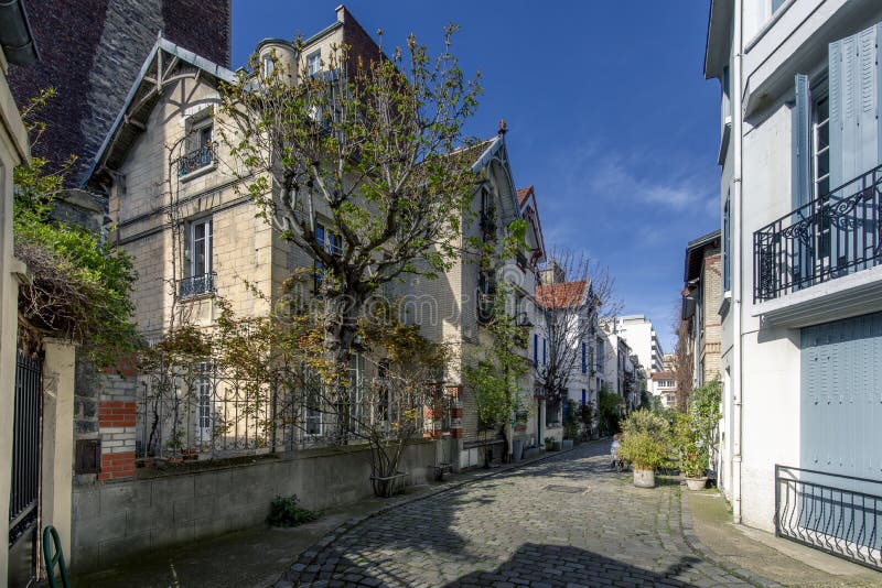 Nice Small Cosy Street in Paris with Individual House and Buildings