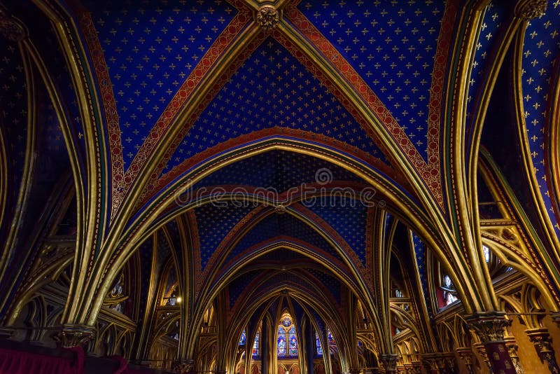 Ceiling of the Lower Chapel in The Sainte-Chapelle in Paris, France