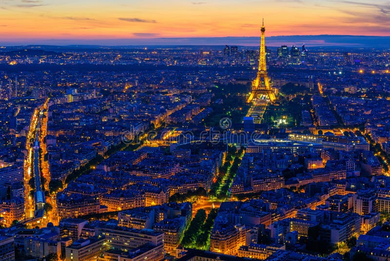 Skyline of Paris with Eiffel Tower at sunset in Paris, France royalty free stock image Skyline of Paris with Eiffel Tower at sunset in Paris, France royalty free stock image