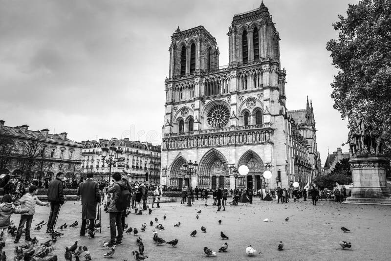 PARIS, FRANCE - NOVEMBER 11, 2017: Cathedral Notre-Dame de Paris - Built in French Gothic architecture, and it is among the larges