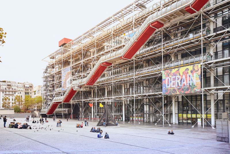 PARIS, FRANCE - October 24, 2017 : Facade of the Centre of Georges Pompidou - modern Art museum, high-tech architecture
