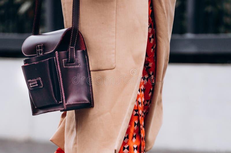 Paris, France - October, 1: Woman Wearing Leather Mini Kelly Handbag from  Hermes, Street Style Outfit. Editorial Photography - Image of logo, label:  261474647