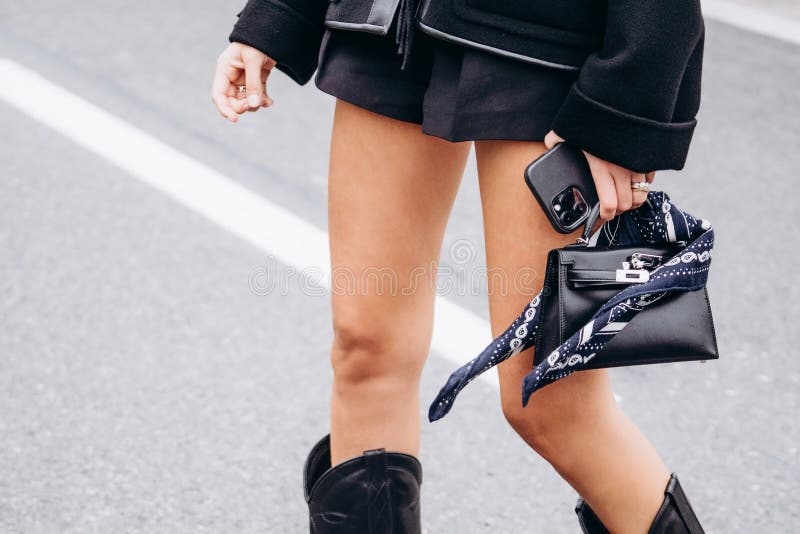 Paris, France - October, 1: Woman Wearing Leather Mini Kelly
