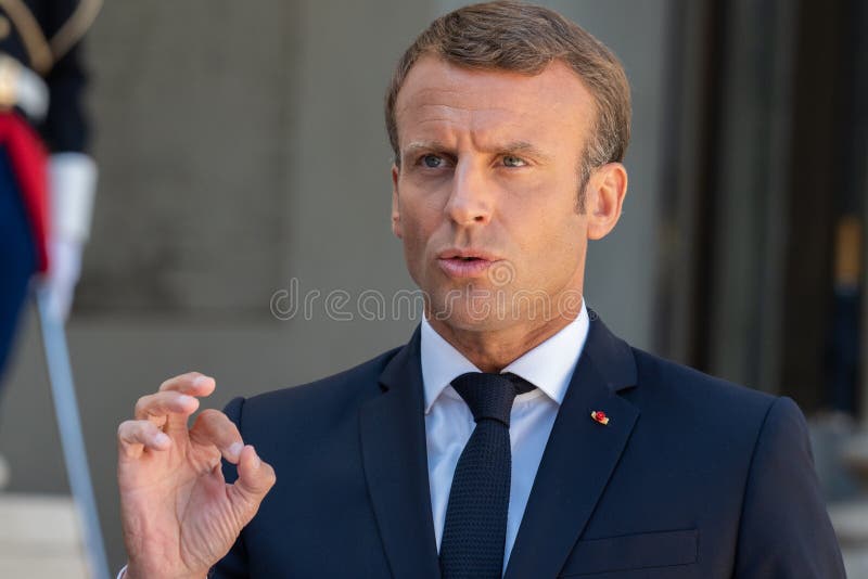 Paris, FRANCE - 22th august 2019 : Emmanuel Macron in press conference with prime ministry of UK