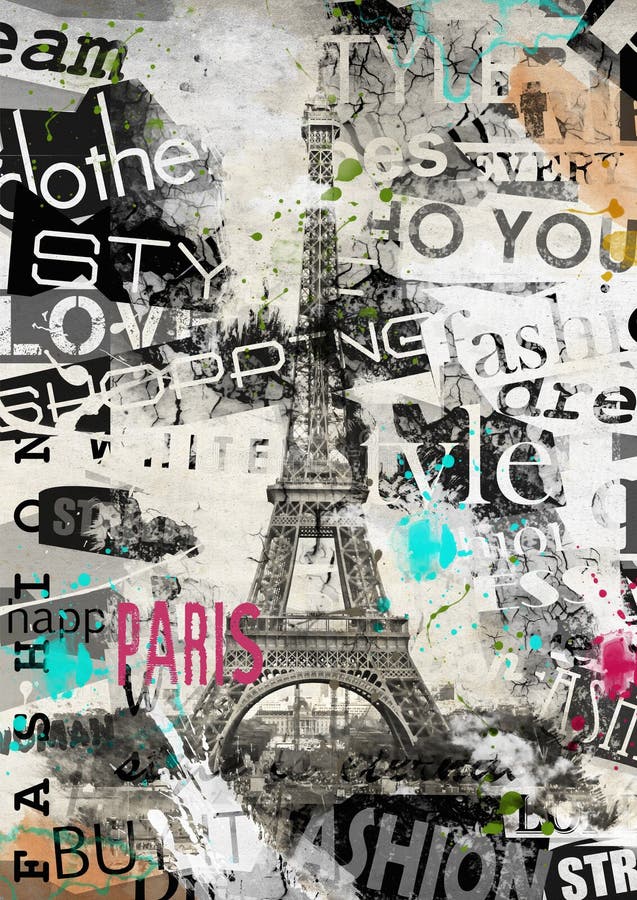 Paris, Frankreich Weinleseillustration mit Eiffelturm lizenzfreie abbildung