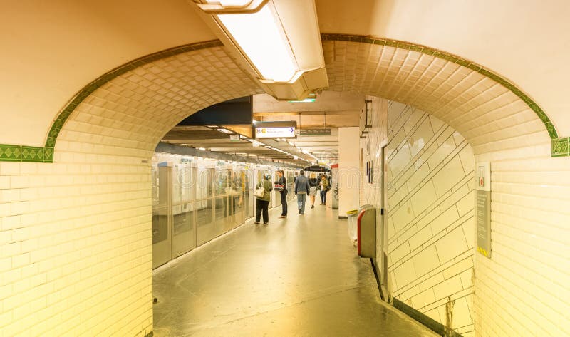 PARIS - JUNE 10, 2014: Interior of Subway Station. Metro Trains ...