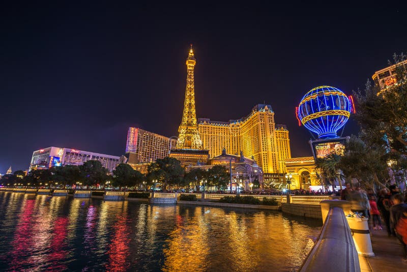 Paris Las Vegas Hotel and Casino at Night Editorial Photo - Image of ...