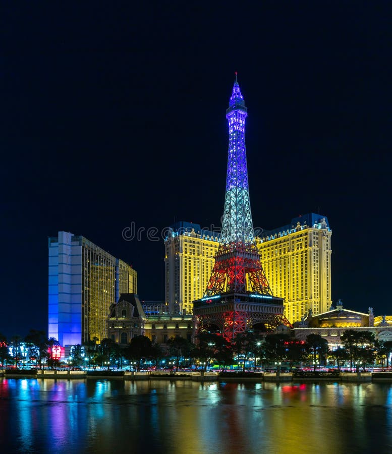 Paris Las Vegas at Night editorial stock photo. Image of tower - 273782423