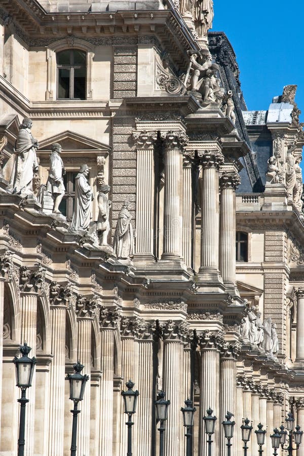 Paris and the Louvre with statues