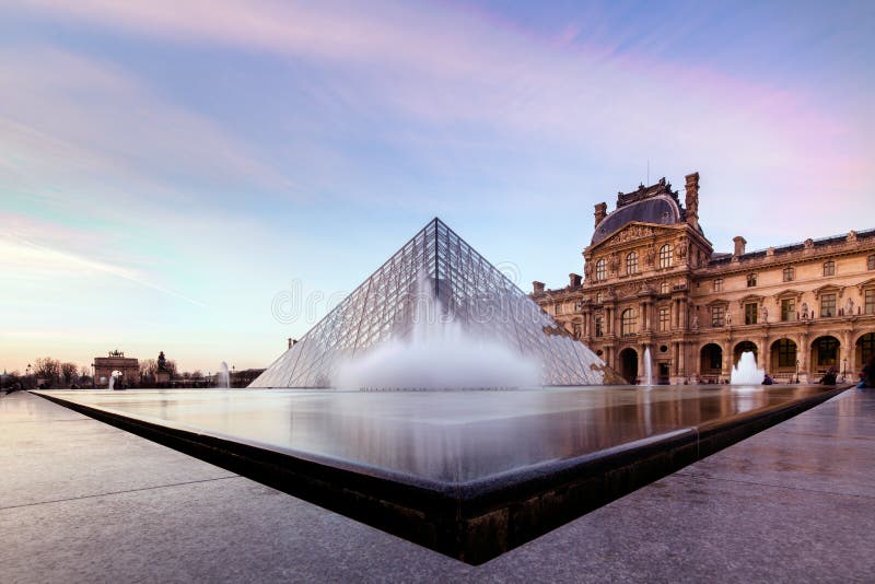 Paris Louvre Twilight water