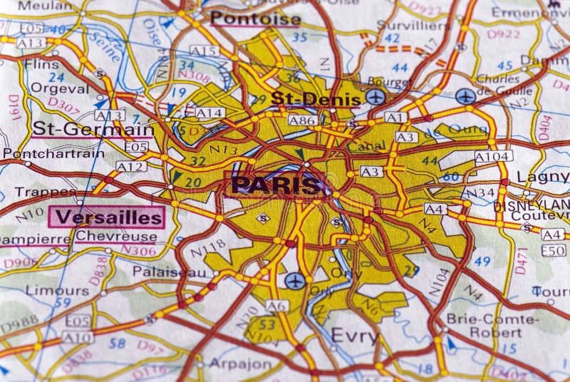 A map of Paris. The words Paris are in focus, while the rest is slightly blurred. A map of Paris. The words Paris are in focus, while the rest is slightly blurred