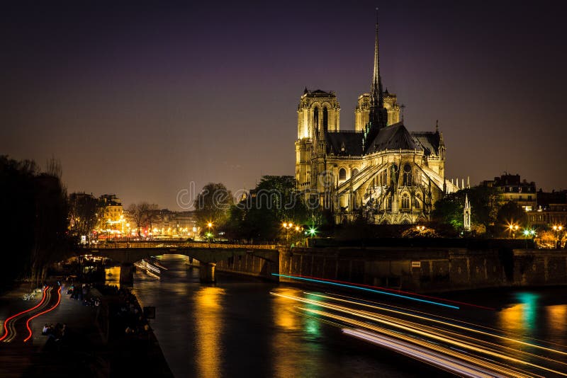 Paris NotreDame at Night stock image. Image of landmark 24277603