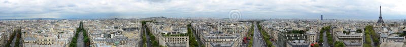 Big Panoramic view of Paris taken from the Triumphal Arch. More than the half of Paris is visible in this view, with monuments like the Sacred-Heart, cathedral of Notre-Dame, the Eiffel Tower, the Pantheon, Champs-Elysees, and many more. Big Panoramic view of Paris taken from the Triumphal Arch. More than the half of Paris is visible in this view, with monuments like the Sacred-Heart, cathedral of Notre-Dame, the Eiffel Tower, the Pantheon, Champs-Elysees, and many more.