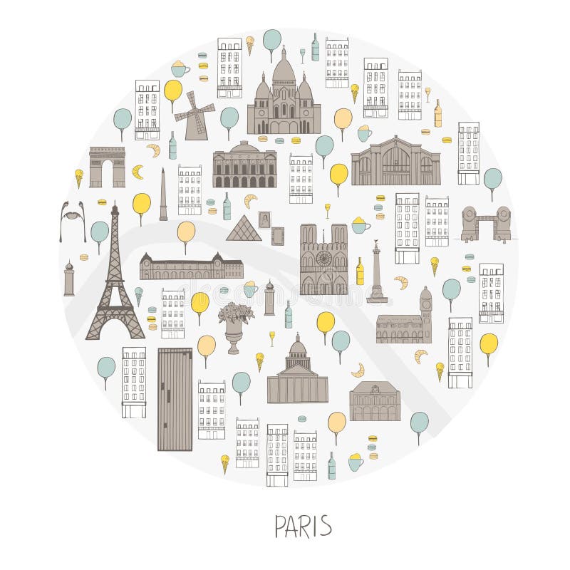 Paris Round Composition Stock Vector Illustration Of Paris