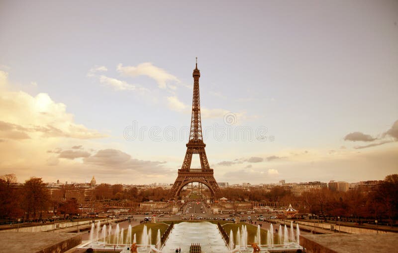 Parigi seppia paesaggio urbano la Torre un fontane.