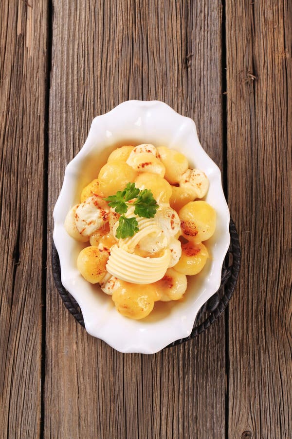 Parisian Potatoes with Mozzarella Cheese Stock Image - Image of