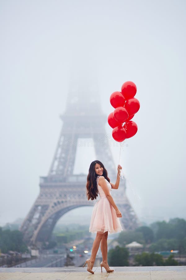 Parisian Woman in Front of the Eiffel Tower Stock Image - Image of ...