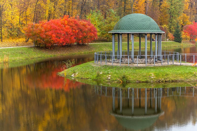 Park Autumn Nature Panorama Landscape Garden Colorful Tree Stock