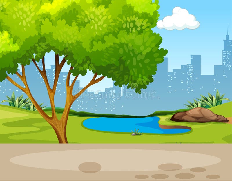 Park Background Scene with a Tree and Swamp Stock Vector - Illustration of  outside, background: 212850307