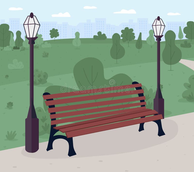 Park bench flat color vector illustration