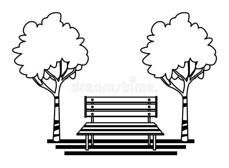Park With Bench And Trees Cartoon In Black And White Stock Vector Illustration Of Town Cartoon 154121030