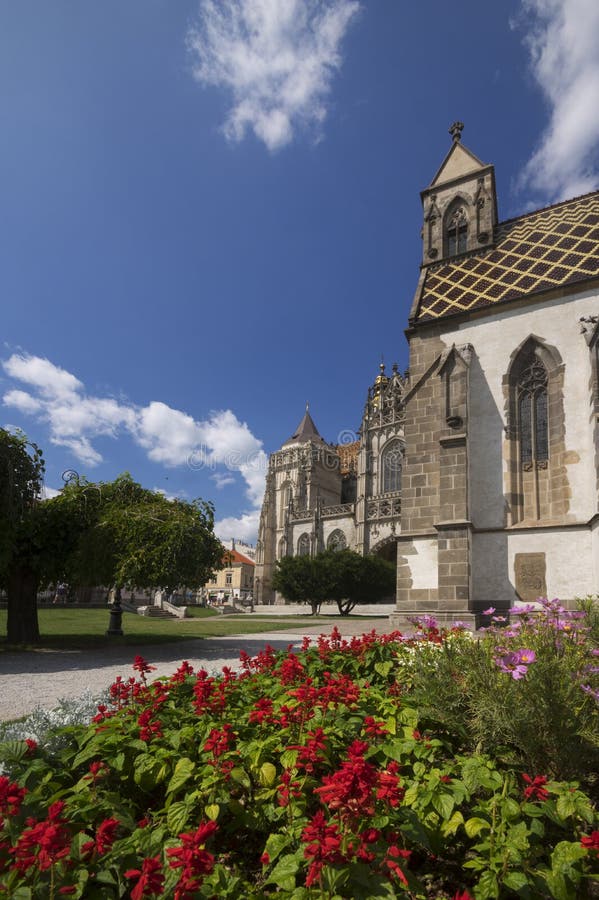 Park with flowers near St. Elizabeth Cathedral in Kosice