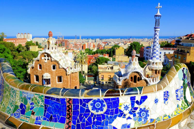 Park Guell with mosaic wall, Barcelona, Spain royalty free stock photos Park Guell with mosaic wall, Barcelona, Spain royalty free stock photos