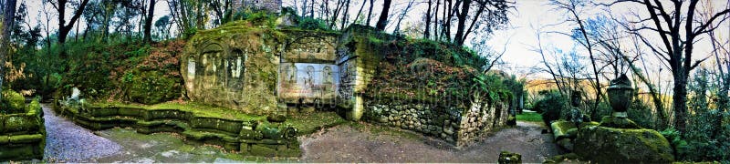 Park of the Monsters, Sacred Grove, Garden of Bomarzo. Surreal nature alchemy stock photography Park of the Monsters, Sacred Grove, Garden of Bomarzo. Surreal nature alchemy stock photography