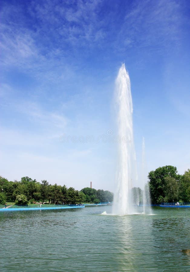 Park with pond and fountain