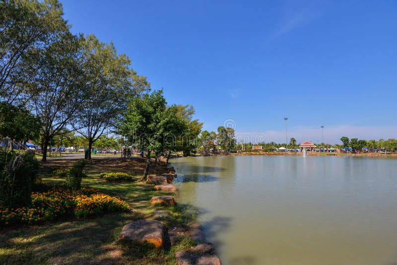 The Park with river stock image. Image of bench, outdoors 64958965