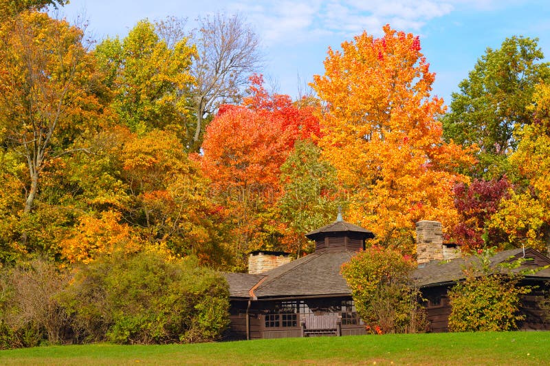 Park shelter in autumn