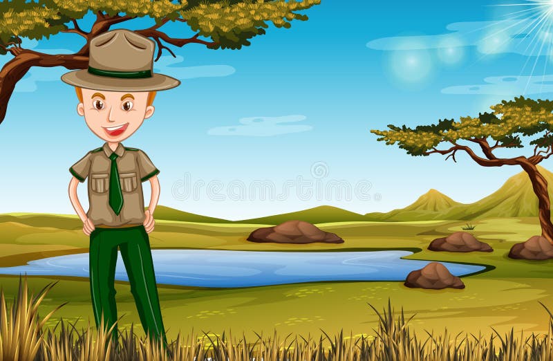 Parkboswachter in Afrikaanse scène vector illustratie Parkboswachter in Afrikaanse scène vector illustratie