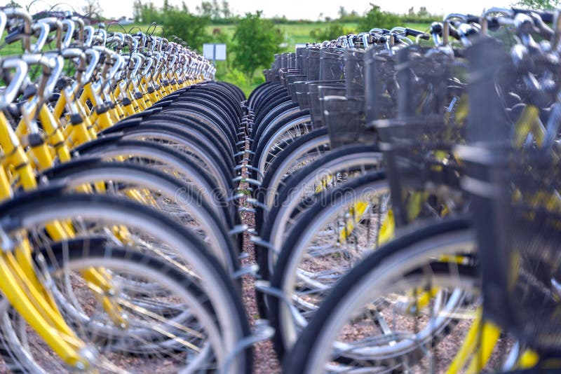 Huge Bicycle Parking Near the Central Train Station in Alkmaar Stock