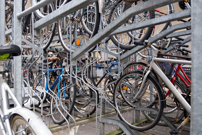 City two-storied parking for bicycles. City two-storied parking for bicycles