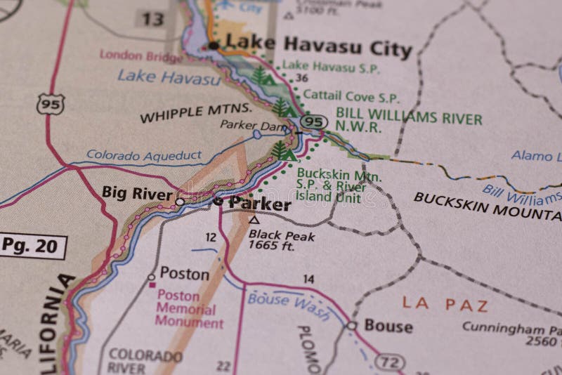 Parker Arizona on a Road Map Stock Image Image of city, parker 255694019