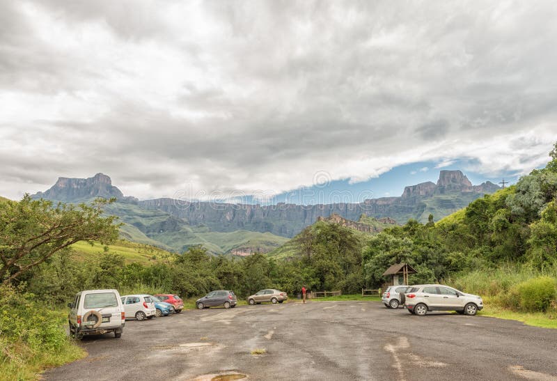 Parking area at the start of Tugela Gorge hiking trail stock photo Parking area at the start of Tugela Gorge hiking trail stock photo