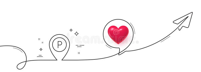 Parking line icon. Location map pointer sign. Continuous line with plane. Vector royalty free illustration