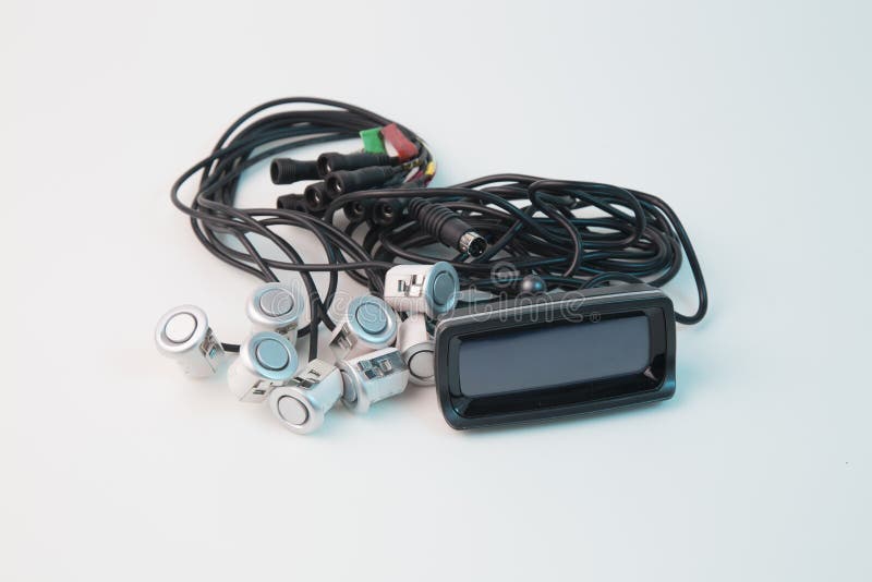 Parking Sensors for a Car on a White Background. Car Accessory Stock