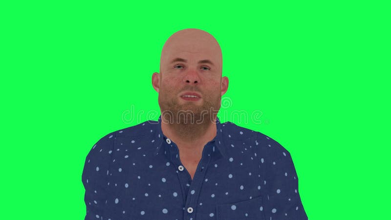 Parler d'une ombre devant un chauve homme en chemise bleue sur un écran vert illustration stock