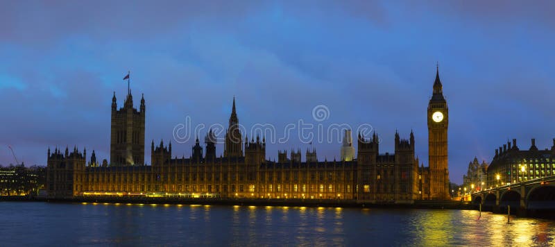 Parliament building with Big Ben panorama in London stock photo Parliament building with Big Ben panorama in London stock photo