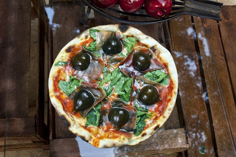 Pizza with ham from Parma stock photo. Image of italian 180864458