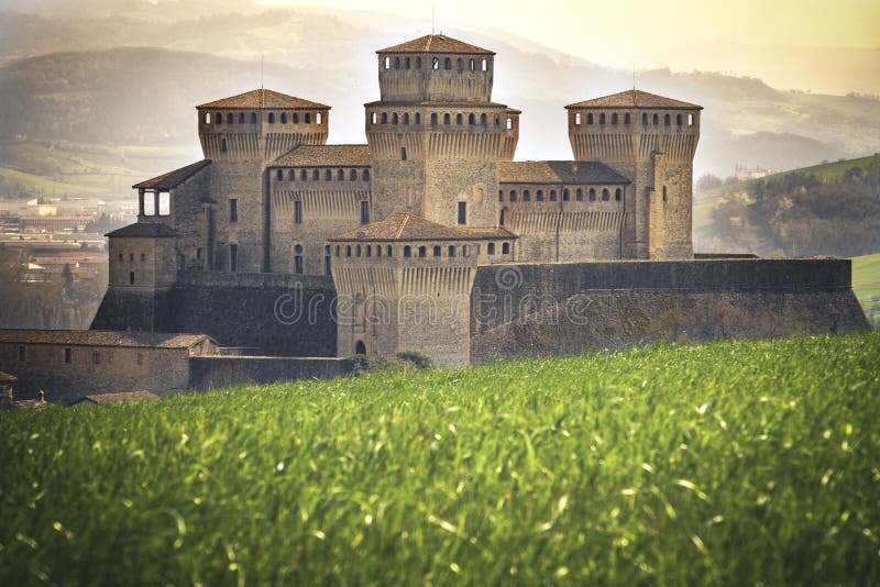 Parma - Italy - castle of Torrechiara meadow vale panorama enchanted land and fantasy setting