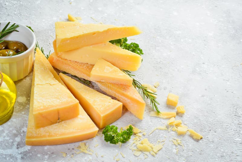 Parmesan Cheese Cut into Pieces. Cheese. Side View Stock Image - Image ...