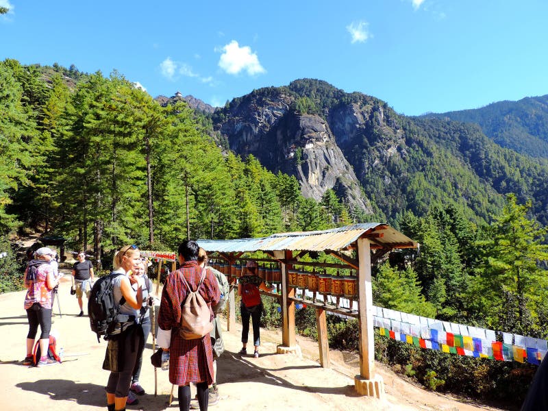 Travellers hiking towards Paro Taktsang of Bhutan