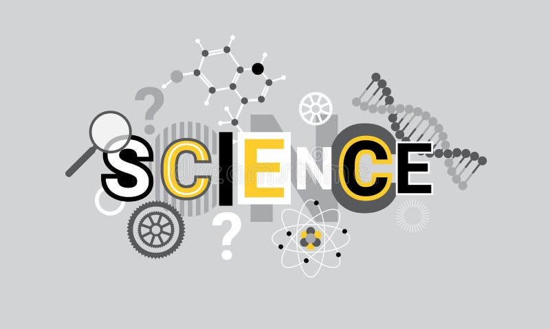 Parola creativa di ricerca di scienza sopra l'insegna geometrica astratta di web del fondo di forme illustrazione vettoriale